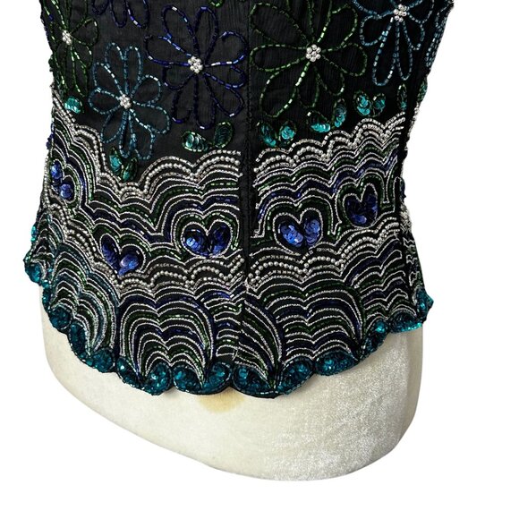 Laurence Kazar Black Beaded Silk Top Womens Small Vintage Sequin Party Blouse - Picture 3 of 12